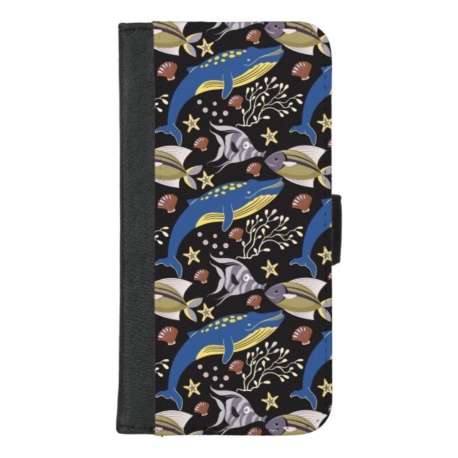 Aquatic animals pattern | ocean underwater life 17 iPhone wallet case (Front)