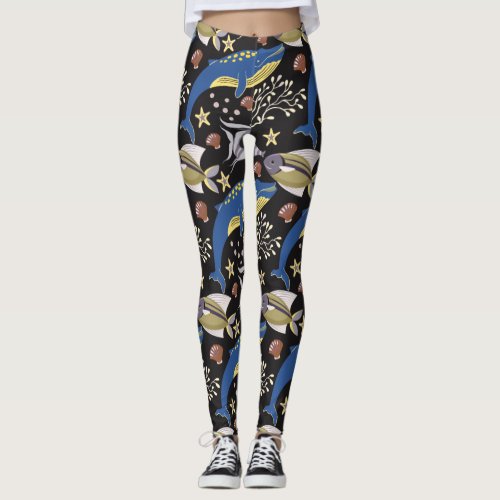 Aquatic animals pattern  ocean underwater life 17 leggings