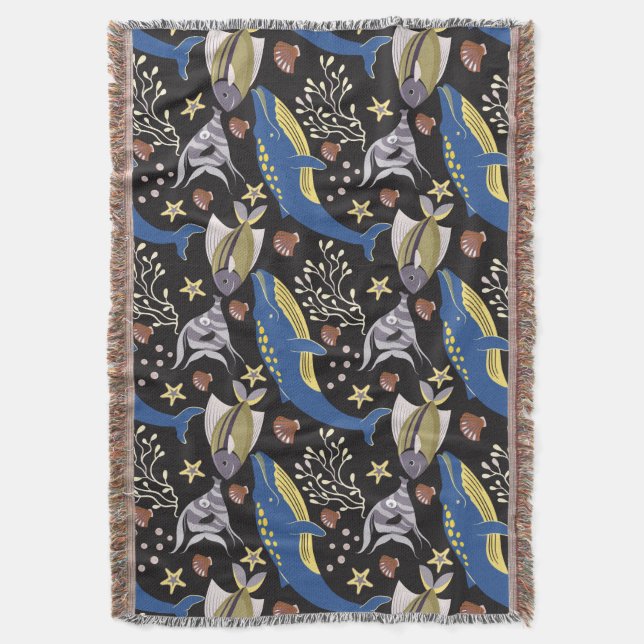 Aquatic animals pattern | ocean underwater life 17 throw blanket (Front Vertical)