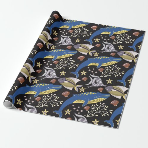 Aquatic animals pattern  ocean underwater life 17 wrapping paper