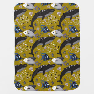 Aquatic animals pattern ocean underwater life 18 baby blanket