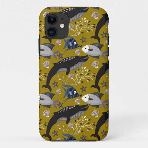 Aquatic animals pattern  ocean underwater life 18 iPhone 11 case