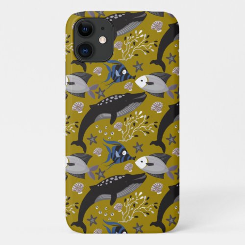 Aquatic animals pattern  ocean underwater life 18 iPhone 11 case