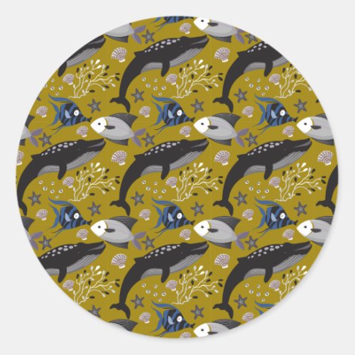 Aquatic animals pattern  ocean underwater life 18 classic round sticker