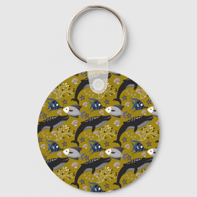 Aquatic animals pattern | ocean underwater life 18 keychain (Front)