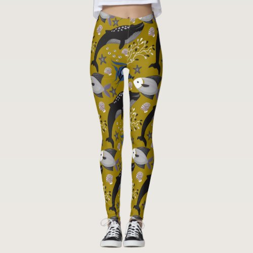 Aquatic animals pattern  ocean underwater life 18 leggings