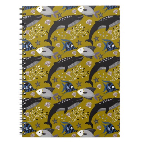 Aquatic animals pattern  ocean underwater life 18 notebook