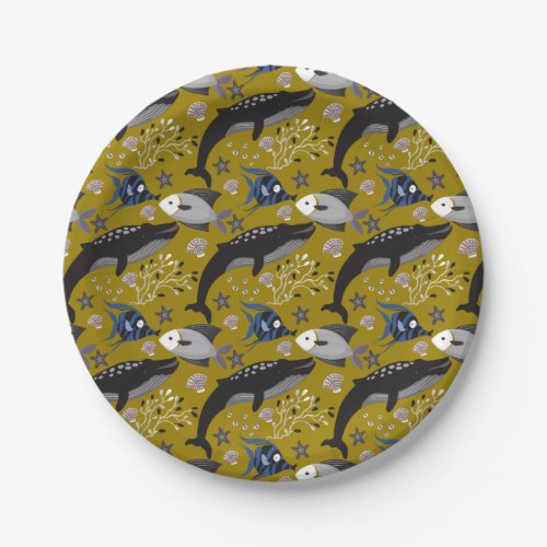 Aquatic animals pattern  ocean underwater life 18 paper plates