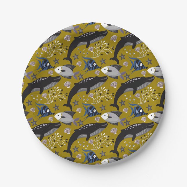 Aquatic animals pattern | ocean underwater life 18 paper plates (Front)