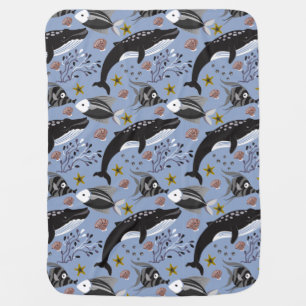 Aquatic animals pattern ocean underwater life 19 baby blanket