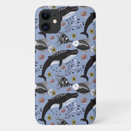 Aquatic animals pattern  ocean underwater life 19 iPhone 11 case