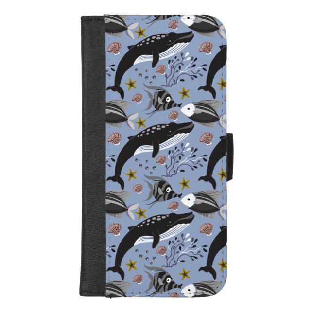 Aquatic animals pattern | ocean underwater life 19 iPhone wallet case (Front)