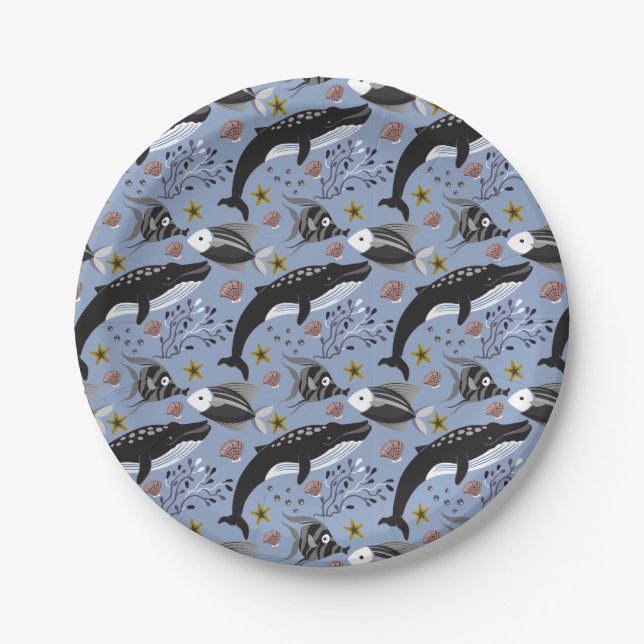Aquatic animals pattern | ocean underwater life 19 paper plates (Front)