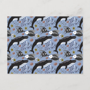 Aquatic animals pattern   ocean underwater life 19 postcard