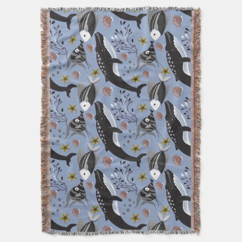 Aquatic animals pattern  ocean underwater life 19 throw blanket