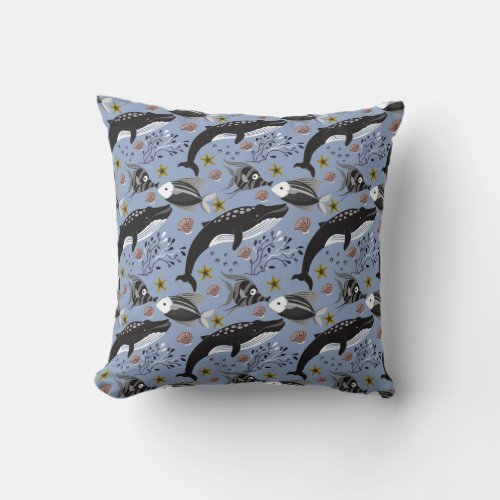 Aquatic animals pattern  ocean underwater life 19 throw pillow