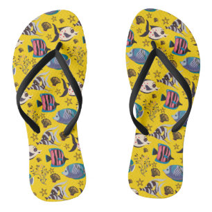 Aquatic animals pattern ocean underwater life 1 flip flops