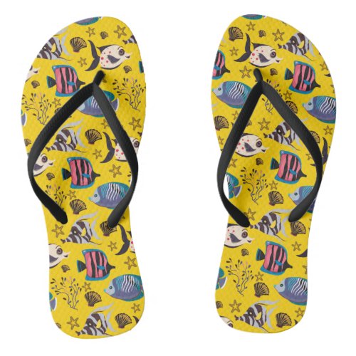 Aquatic animals pattern  ocean underwater life 1 flip flops