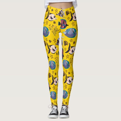 Aquatic animals pattern  ocean underwater life 1 leggings