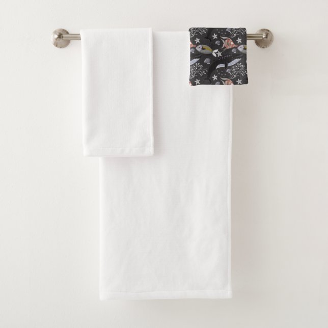 Aquatic animals pattern | ocean underwater life 20 bath towel set (Insitu)