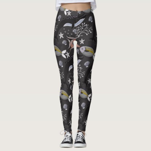 Aquatic animals pattern  ocean underwater life 20 leggings