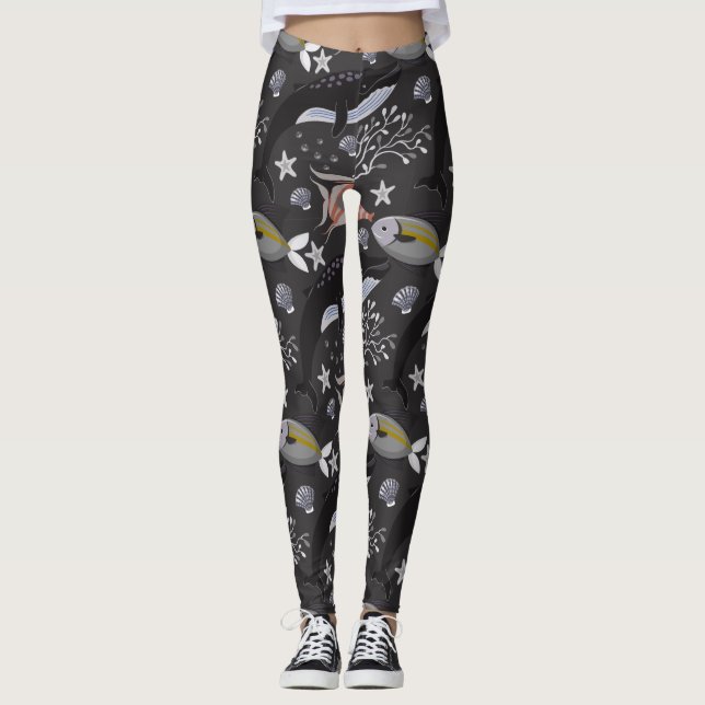 Aquatic animals pattern | ocean underwater life 20 leggings (Front)