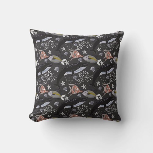 Aquatic animals pattern  ocean underwater life 20 throw pillow