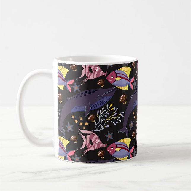 Aquatic animals pattern | ocean underwater life 21 coffee mug (Left)