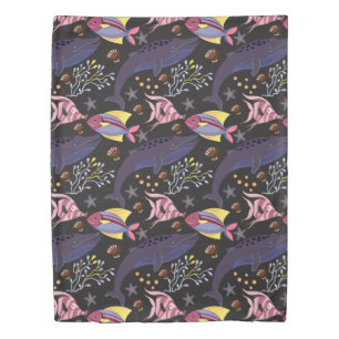 Aquatic animals pattern ocean underwater life 21 duvet cover
