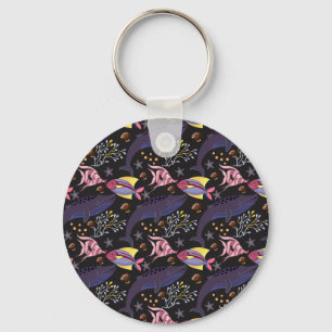 Aquatic animals pattern   ocean underwater life 21 keychain