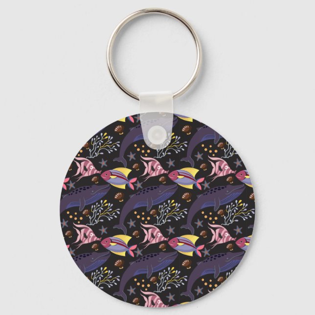 Aquatic animals pattern | ocean underwater life 21 keychain (Front)
