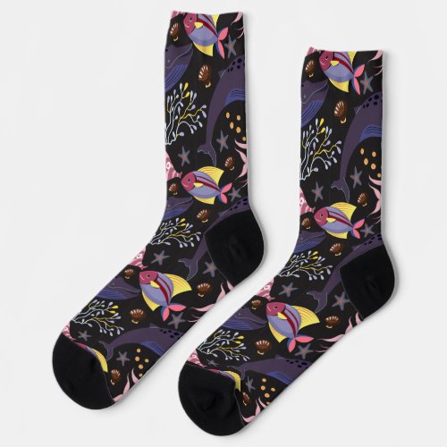 Aquatic animals pattern  ocean underwater life 21 socks