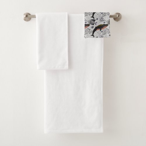 Aquatic animals pattern  ocean underwater life 22 bath towel set