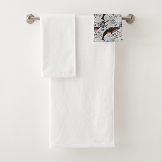 Aquatic animals pattern | ocean underwater life 22 bath towel set (Insitu)