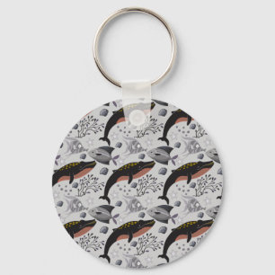 Aquatic animals pattern ocean underwater life 22 keychain