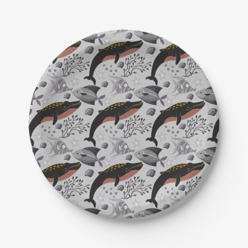 Aquatic animals pattern  ocean underwater life 22 paper plates