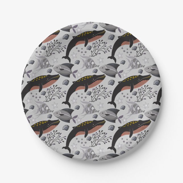 Aquatic animals pattern | ocean underwater life 22 paper plates (Front)