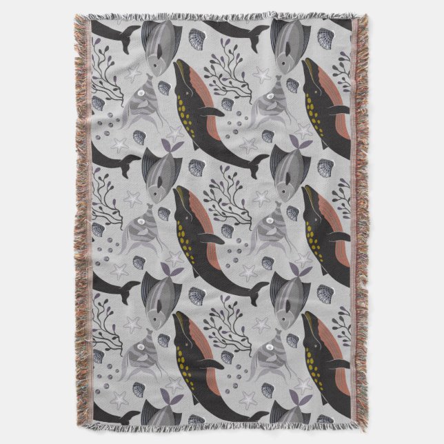 Aquatic animals pattern | ocean underwater life 22 throw blanket (Front Vertical)