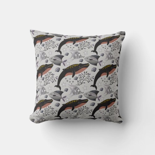 Aquatic animals pattern  ocean underwater life 22 throw pillow