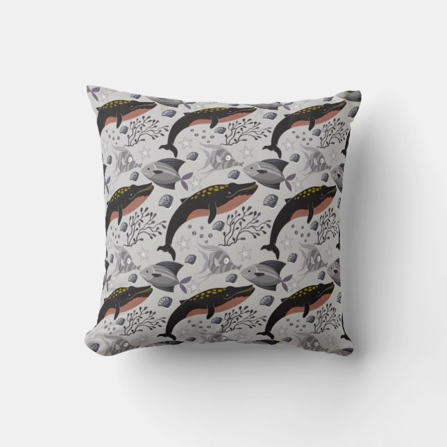 Aquatic animals pattern | ocean underwater life 22 throw pillow (Front)