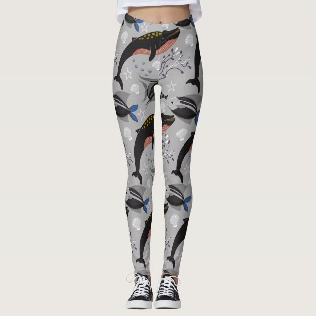 Aquatic animals pattern | ocean underwater life 23 leggings (Front)