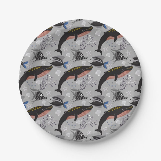 Aquatic animals pattern | ocean underwater life 23 paper plates (Front)