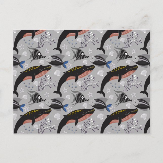 Aquatic animals pattern | ocean underwater life 23 postcard (Front)