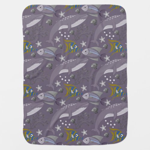 Aquatic animals pattern  ocean underwater life 24 baby blanket