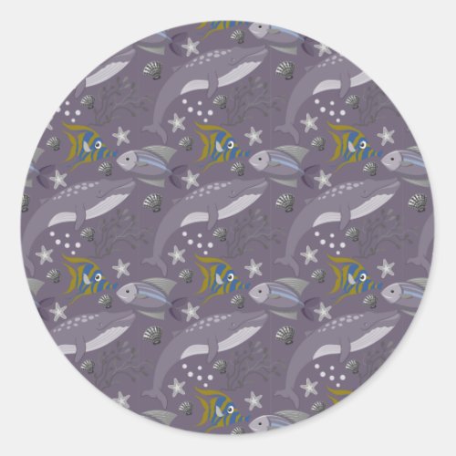 Aquatic animals pattern  ocean underwater life 24 classic round sticker