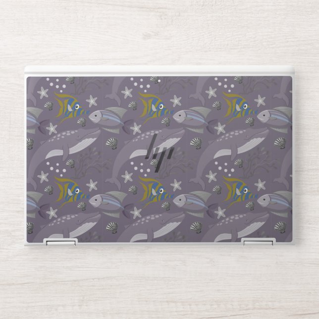 Aquatic animals pattern | ocean underwater life 24 HP laptop skin (Front)