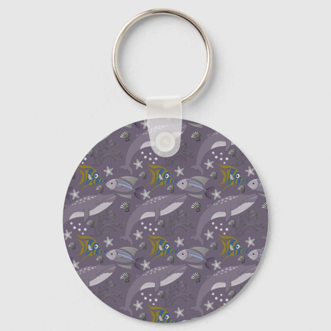 Aquatic animals pattern | ocean underwater life 24 keychain (Front)