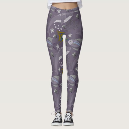 Aquatic animals pattern  ocean underwater life 24 leggings