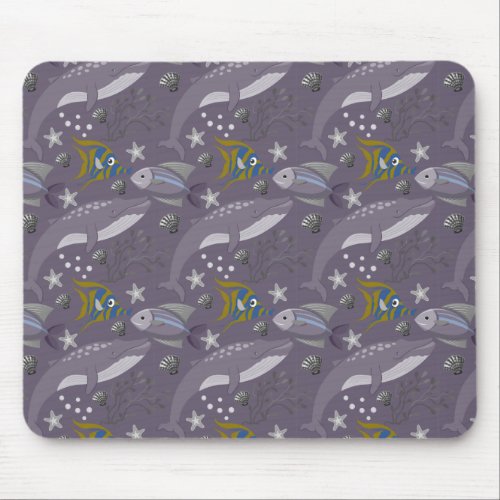 Aquatic animals pattern  ocean underwater life 24 mouse pad