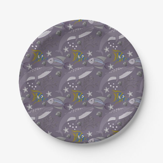 Aquatic animals pattern | ocean underwater life 24 paper plates (Front)